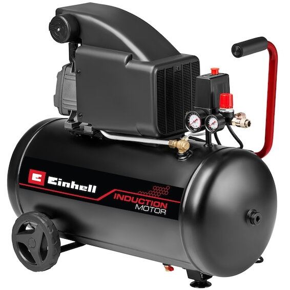 Einhell Compresor aer cu ulei Einhell TC-AC 270/50/10, 1800 W, max. 10 bar, rezervor 50 litri, lubrifiat cu ulei, manometru pentru presiunea de lucru si presiunea cazanului, capacitate aspiratie 270 l/min, regulator presiune