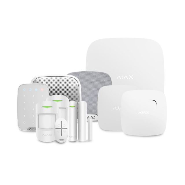 Sistem de alarma wireless Ajax Full Security, 12 m, 15 taste, 88 grade, pet immunity, 868 MHz, 4 butoane, buton de panica, 105 / 113 dB, fotoelectric, termocuplu