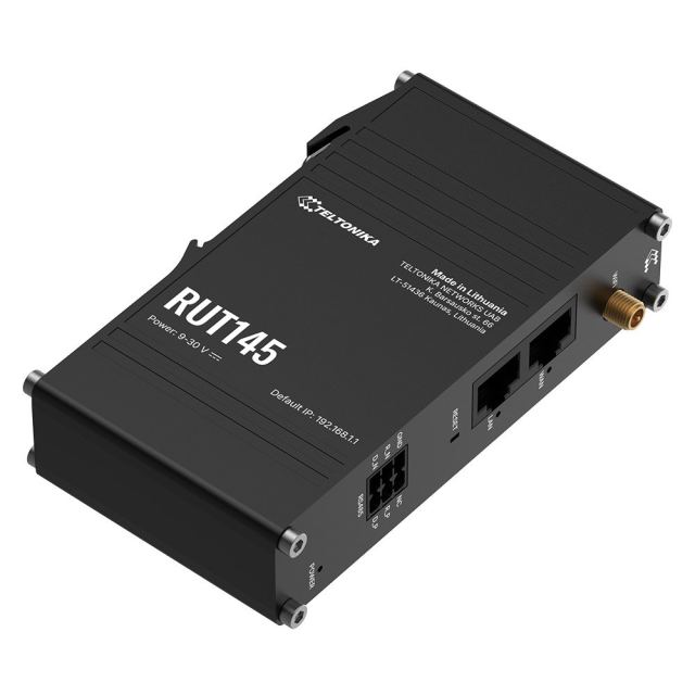 Router industrial RS485 Teltonika RUT145, WiFi 4, 2x porturi Ethernet 10/100 Mbps, 1x RP-SMA, PoE pasiv, management de la distanta, montaj sina DIN