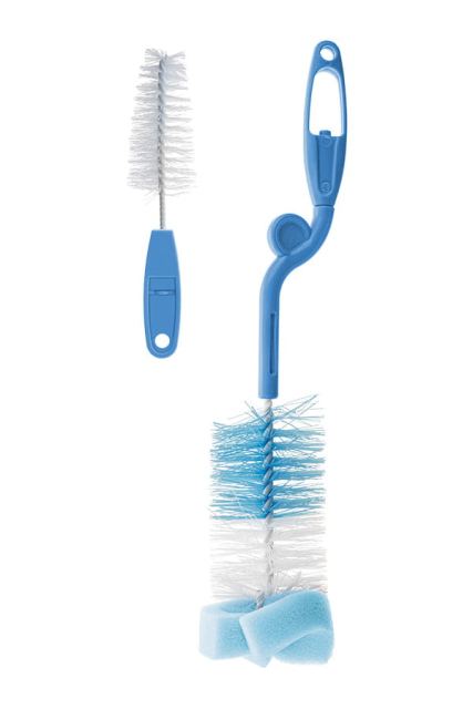 Perie pentru curatare biberoane si tetine Bocioland Albastru,include perie pentru tetine,maner ergonomic