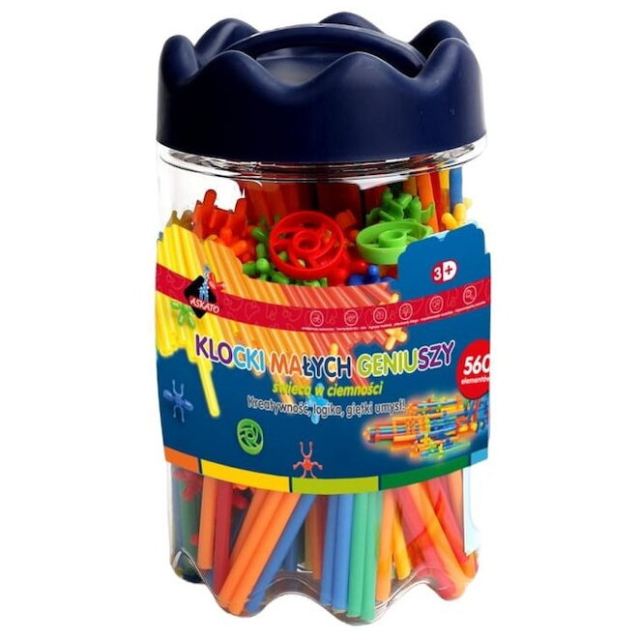 ASKATO Jucarie de constructie ASKATO Blocks - Straws glow in the dark, 560 piese, lumineaza in intuneric