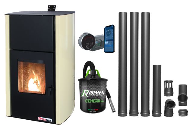 Pachet control de la distanta, Termosemineu pe peleti Fornello Fiama Confort 18 kw, complet echipat pentru incalzire, Pompa, Vas expansiune, Automatizare, Termostat ambiental Salus IT 800 Aspirator Cenusa si Kit evacuare 3.5 ml