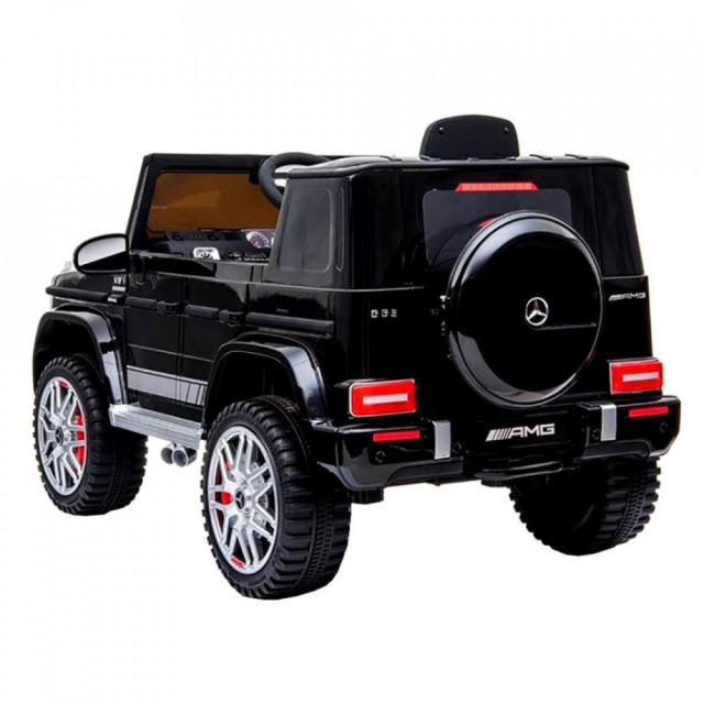 Masinuta electrica pentru copii Novokids Mercedes G63 AMG Negru, roti din cauciuc Eva, melodii si USB, usi cu deschidere, 12V, 2 viteze, lungime 120 cm, 2 motoare 25 W