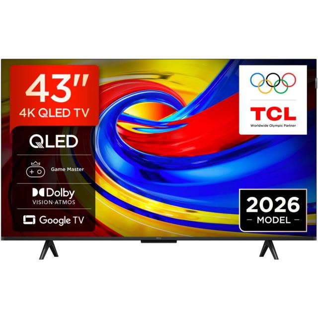 TCL Televizor TCL QLED 43P7L, 108 cm, Smart Google TV, 4K Ultra HD, Clasa F (Model 2026), Negru