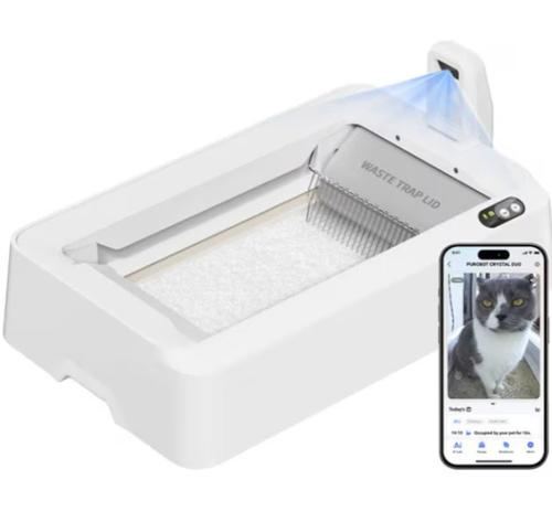 Litiera smart cu autocuratare PETKIT T7 Purobot Crystal Duo with Camera Self Cleaning pentru pisici, Recunoastere faciala