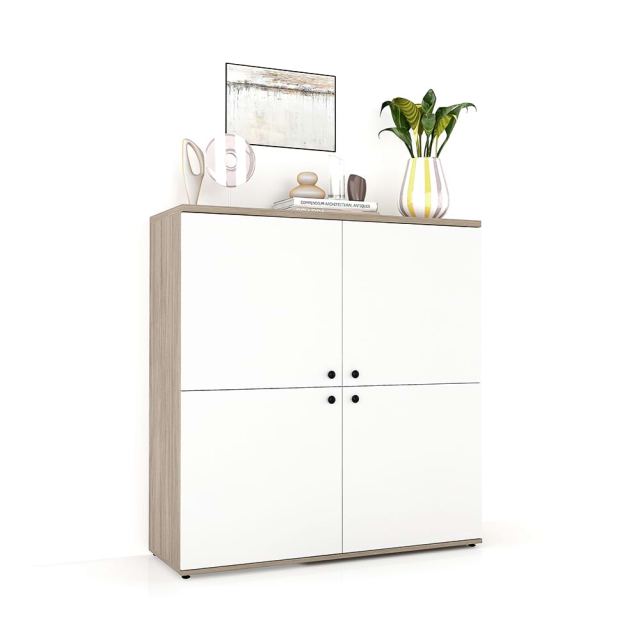 Comoda hol CUBO 120, 4U, Clasic, Oak, Alb