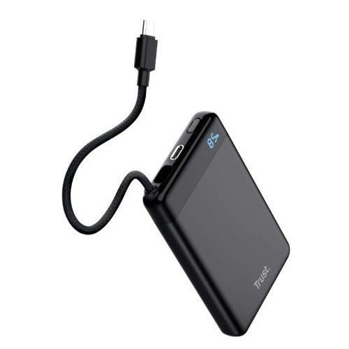 Power bank 10.000 mAh, Trust 25881, cablu USB-C 20W, dual port, ultracompact, Negru