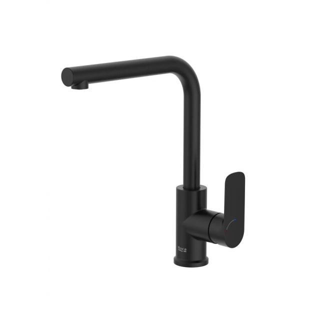Roca Baterie sanitara bucatarie Roca, Gama Cala, pipa inalta, tip L, monocomanda, pivotanta, negru