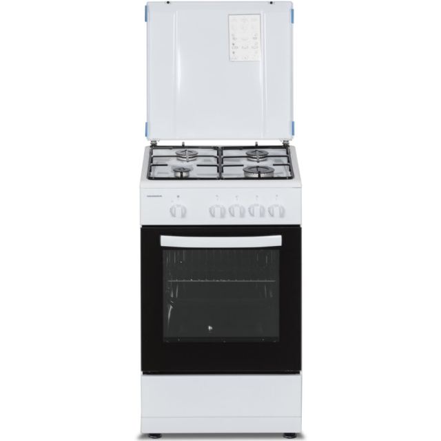HEINNER Aragaz Heinner HFSC-SME50WH, Gaz, 4 arzatoare, Dispozitiv siguranta plita si cuptor, 50 cm, Alb