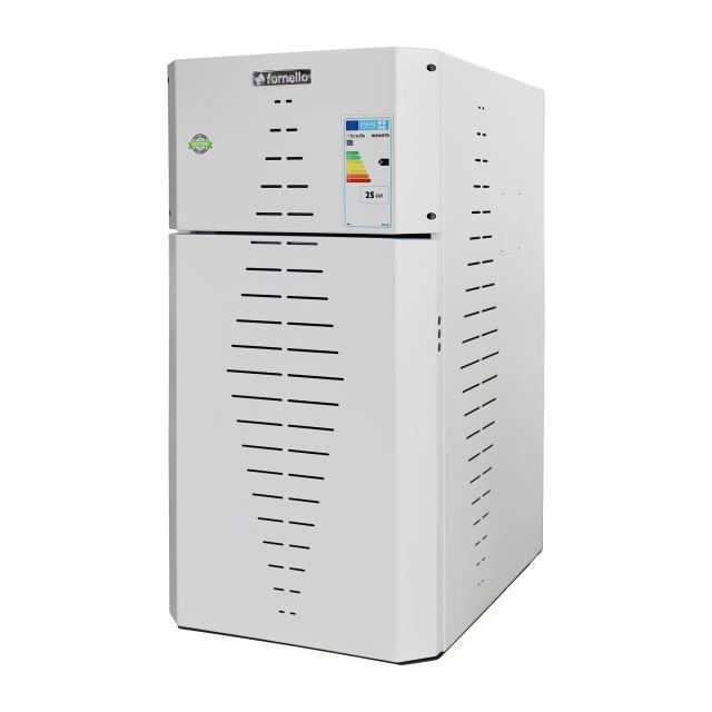 Centrala pe peleti Fornello INCANTO COMPACT 35 kW, pompa electronica, vas expansiune, arzator inox, grup de siguranta, sistem de curatare MECANICA a creuzetului si drumurilor de fum, culoare alb