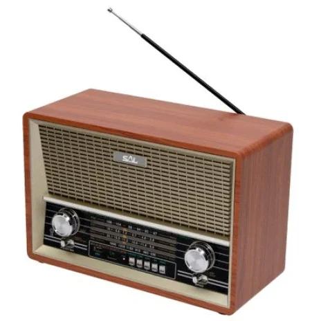 SAL Radio portabil retro SAL, RRT4B, 4 functii, BT cu MP3 cu AUX cu 4 benzi, telecomanda, Maro