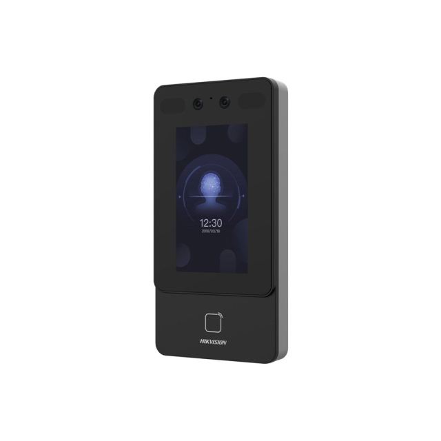 Terminal de control acces cu recunoastere faciala Hikvision DS-K1T342MFWX-E1, 15000 fete, 3000 carduri, amprenta, microfon si difuzor, PoE