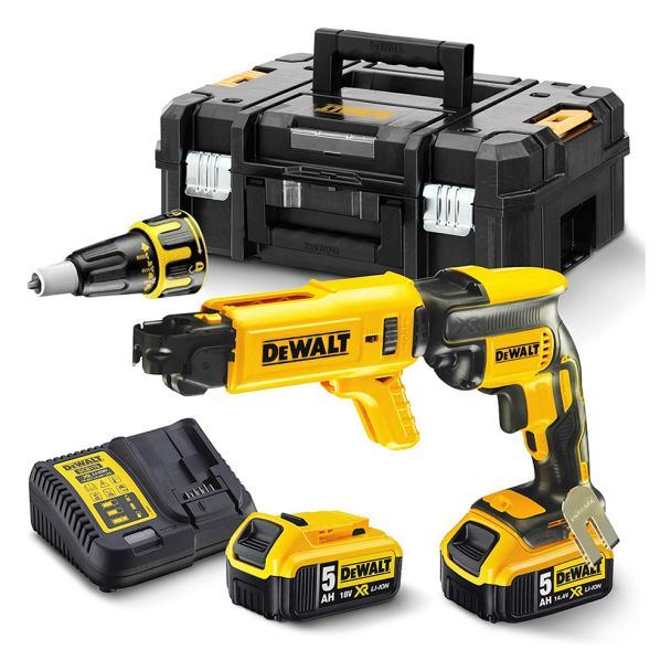Masina de insurubat pentru gips-carton, cu acumulatori Dewalt DCF620D2K, 18V/2.0Ah, 2 acumulatori, incarcator, magazie suruburi, valiza de transport