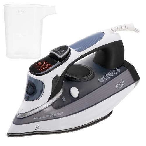 Fier de calcat Adler AD 5053, 3000 W, Jet de abur 240 g/min, Ecran LCD, 11 setari temperatura, Calcare verticala cu abur (Alb/Negru)