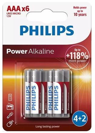 Set 6 baterii Philips POWER BLISTER, ALKALINE LR3, AAA