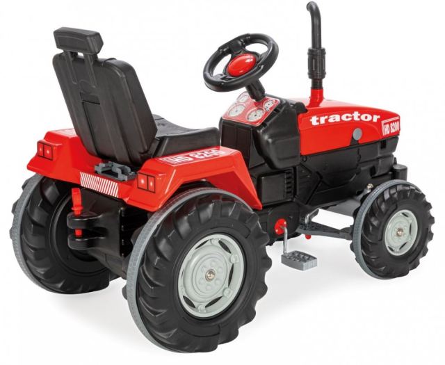 Tractor cu pedale pentru copii Pilsan Operated Red, cu scaunel reglabil si detasabil, transmisie pe lant, cu volan, spatar si claxon, dimensiune 102 x 53 x 66 cm