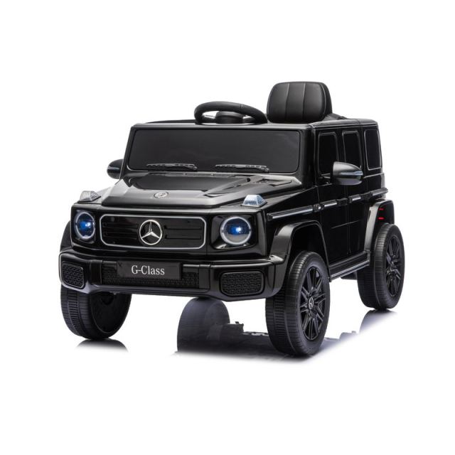 Masinuta electrica pentru copii cu licenta Mercedes-Benz G580 Black 12V4.5Ah, scaun din piele, faruri LED, muzica, suspensii, portiere inalte cu deschidere, centura de siguranta, cod QR montaj