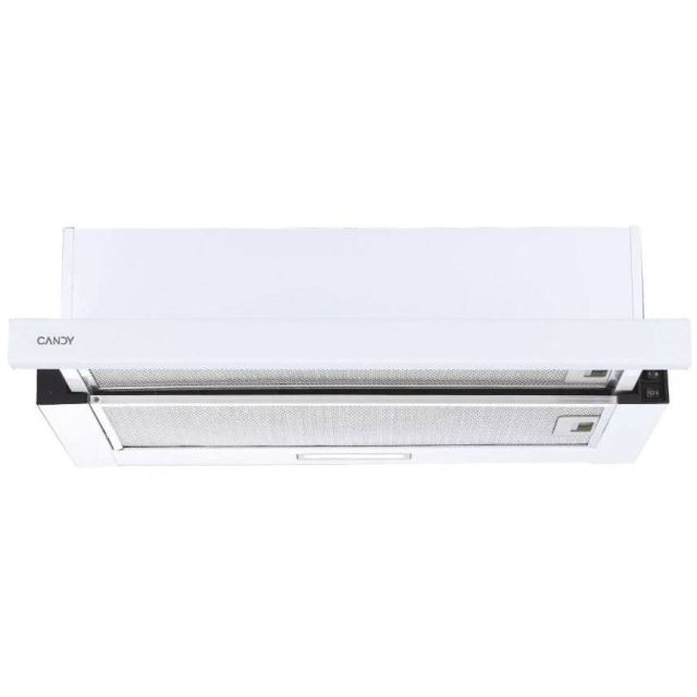 CANDY Hota telescopica incorporabila Candy CBT625/2W/1, 60 cm, 2 niveluri de putere, 67,5 W, 332 m³/h, filtre de carbon, panou antiaderent din aluminiu, Alb