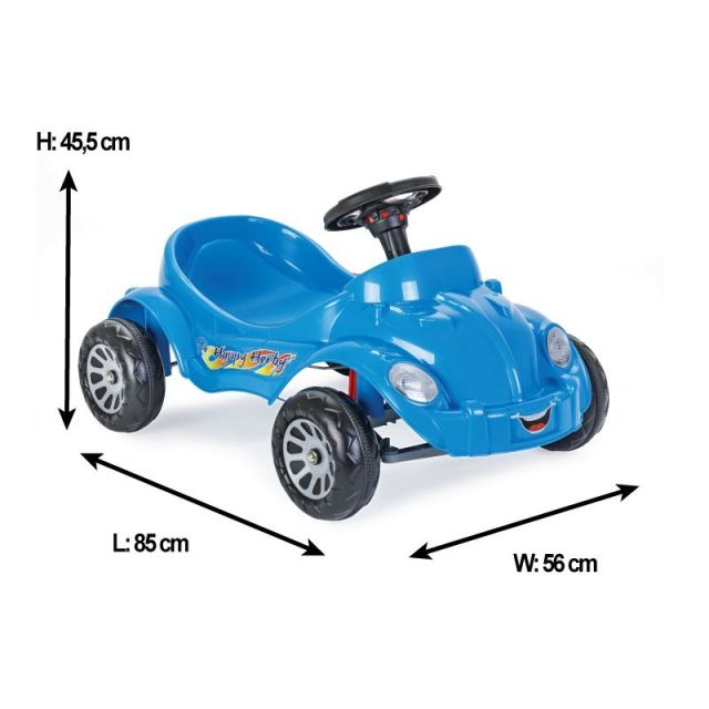 Masinuta cu pedale pentru copii Pilsan Herby Mare Albastra, Miscare liniara a pedalelor, Greutate maxima admisa 25 kg, Design prietenos, Volan cu claxon
