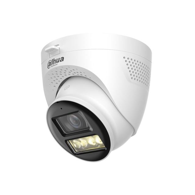 Camera supraveghere Dome cu iluminare duala Dahua HAC-HDW1500TQ-IL-T-0280B-DIP, 5 MP, 2.8 mm, IR / lumina alba 40 m, microfon si difuzor, IP67, DIP switch