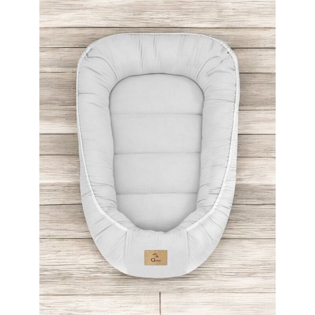 Cosulet pentru bebelusi Qmini Gray Baby Nest 55x75 cm, husa din muselina dubla