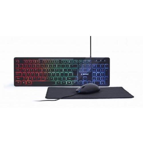 GEMBIRD Kit Gembrid 3 in 1 KBS-UML-01 - Tastatura, RGB LED, USB, Black + Mouse Optic, USB, Black + Mouse Pad, Black