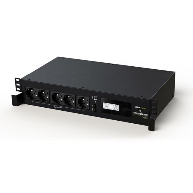 UPS rackabil cu 5 prize Tecnoware ERA PLUS FGCERAPL1202RSCH, 1200 VA, 840 W, AVR, display LCD, cu management