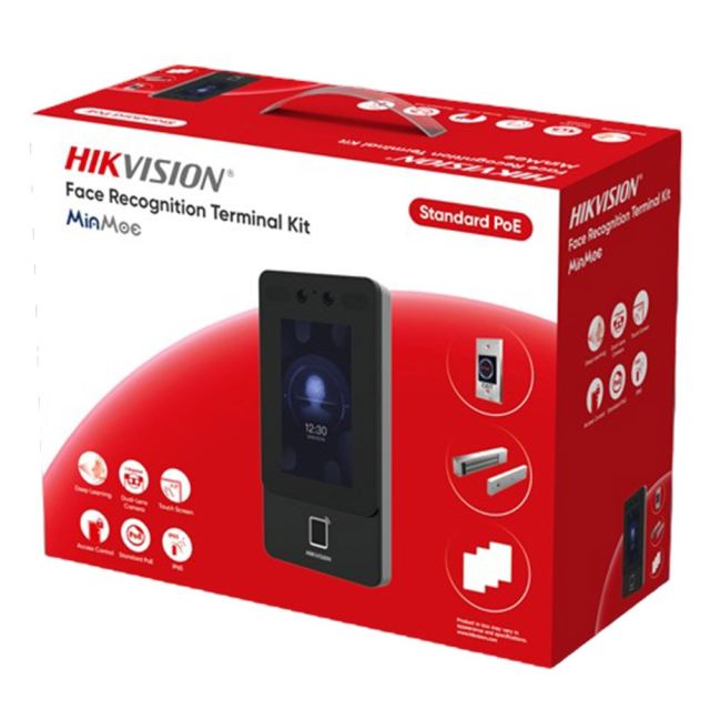 Kit terminal control acces cu recunoastere faciala Hikvision DS-KAS342, 2 MP, ecran 4.3 inch, Wiegand, amprenta, card Mifare 13.56 MHz, WiFi, 1500 utilizatori, PoE