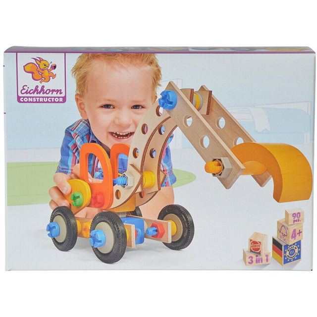SIMBA Set de constructie SIMBA Eichhorn Contructor - Excavator, 90 elemente, Lemn, STEM