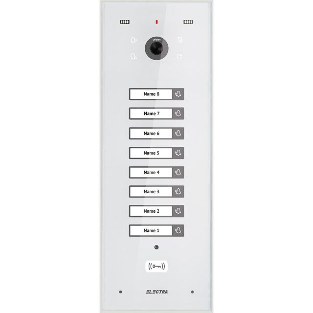 Videointerfon de exterior Electra VPU.08F03.ELWTL, 8 familii, 800 LTV, RFID, incastrat, alb