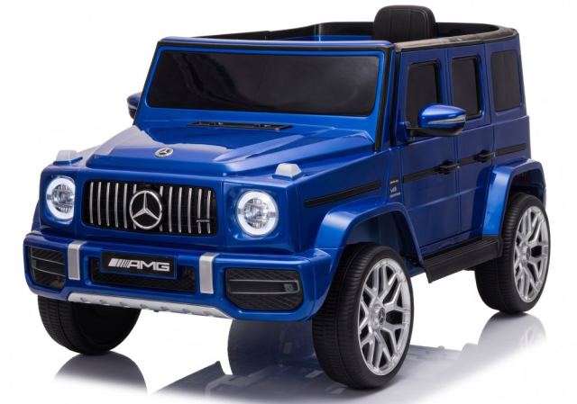 Masinuta electrica pentru copii cu licenta Mercedes-Benz G63 Albastru, telecomanda 2.4G, scaun din piele, lumini LED, oglinzi retrovizoare, muzica, usi inalte cu deschidere, suspensii, centura de siguranta