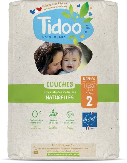Scutece T2(3-6kg) ECO hipoalergenice, nou nascuti, marimea 2 Tidoo 50 bucati