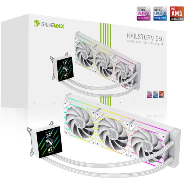 Gamemax Cooler CPU Gamemax, 360mm, LCD, ARGB, Alb