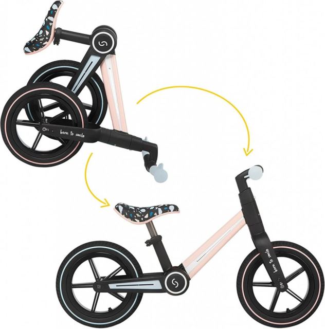 Bicicleta copii fara pedale Ronny Keep Pink Skiddou 12 inch, pliabila, scaun reglabil 35.5-40 cm, roata din fata are sistem de suspensii, roti spuma EVA+PU, ghidon reglabil pe 2 nivele, de la 2 ani