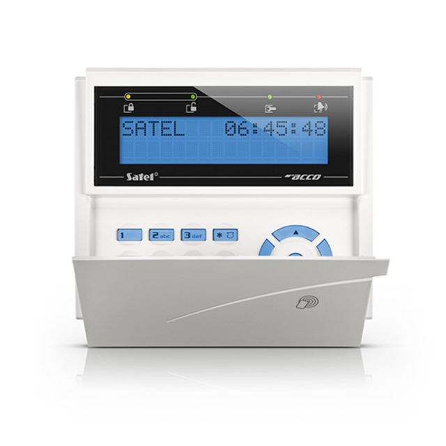 Cititor de proximitate cu tastatura LCD Satel ACCO-KLCDR-BW, 125 kHz, cod, card, buzzer, tamper, alb