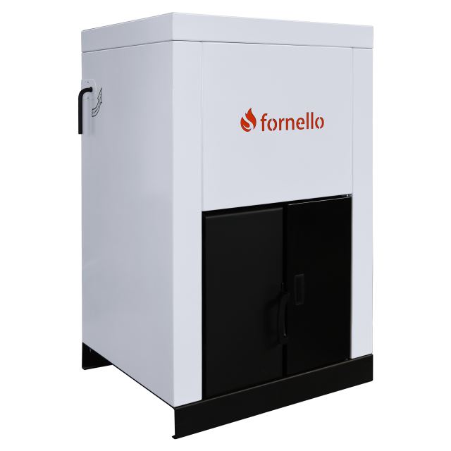 Centrala pe peleti Fornello Eco Energy 25 kW, complet echipata pentru incalzire, pompa circulatie, vas expansiune, automatizare, buncar peleti 45 kg, tiraj fortat, aprindere automata, curatare facila, pana la 200 mp afisaj digital, arzator fonta