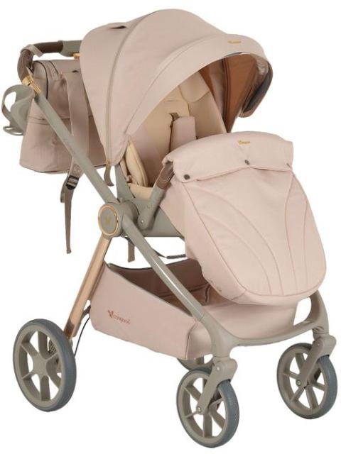 Carucior 3 in 1 Cangaroo Unique, 0 - 22 kg, Cos nou-nascut, Scaun, Scoica auto i-Size 40-87 cm, Geanta de accesorii, Bej