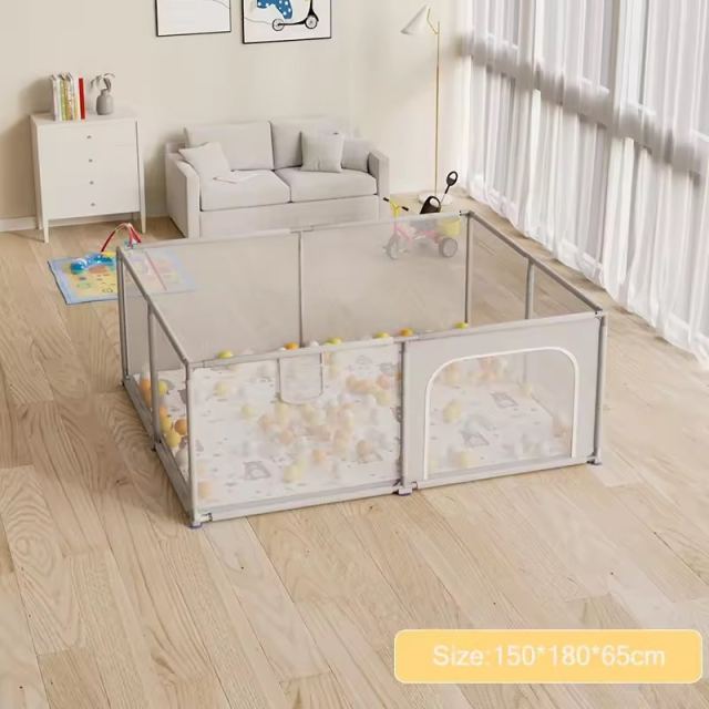 Tarc de joaca Nichiduta Forest Beige 150x180x65 cm, cu cadru metalic, pereti din plasa, acces cu fermoar, 4 inele ajutatoare, covoras din spuma cu doua fete si 100 de bile incluse