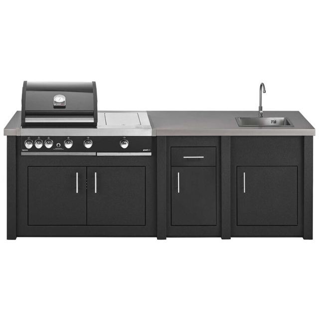 Grandhall&nbsp;Grandpro Bucatarie de exterior Grandhall Grandpro by Stoll SGPP3SDD00, gratar Premium G4 Plus, arzator pentru rumenire rapida, chiuveta, Aluminiu-Grafit