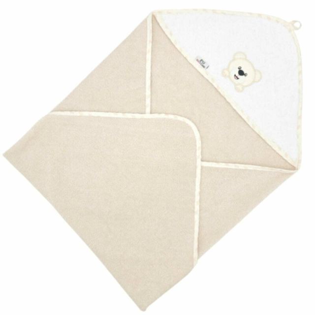 Prosop de baie Bocioland, cu gluga, din bumbac, 100x100 cm, Teddy Bear Sand
