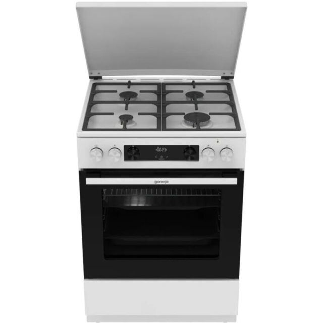 Gorenje Aragaz Gorenje GK6C5WF, pe gaz, 4 arzatoare, aprindere electrica, 60cm, clasa A, capacitate cuptor 71L, Alb