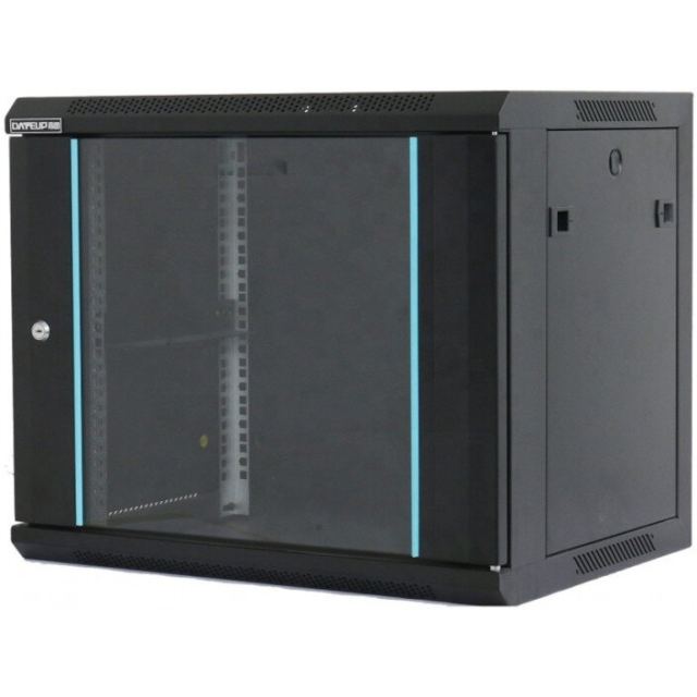 Dateup Cabinet metalic de perete DATEUP MP.6406.9001, 6U, 600 x 450 mm, usa din sticla, panouri laterale detasabile securizate, Negru