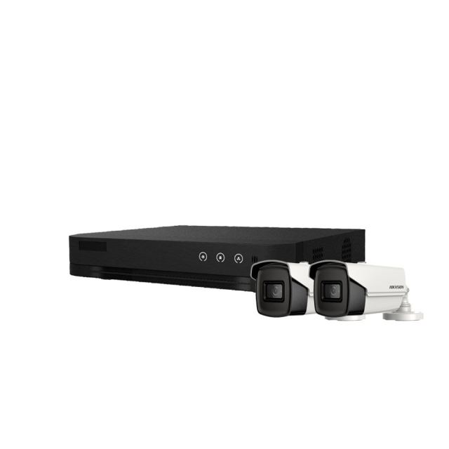 Sistem supraveghere exterior basic HikVision, 2 camere, 5 MP, IR 60 m, 2.8 mm