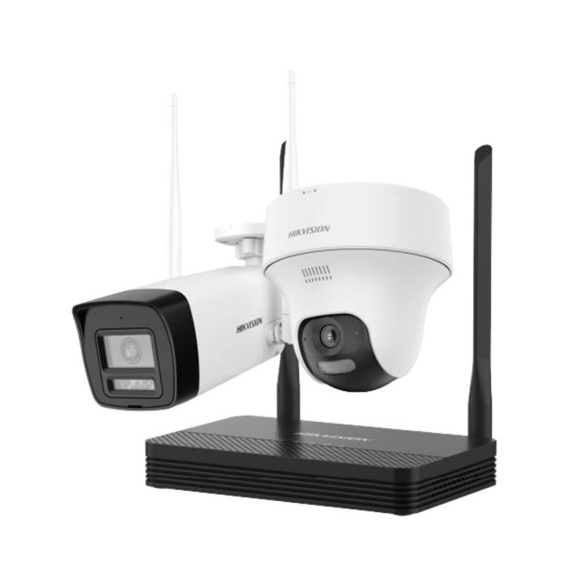 Kit supraveghere WiFi mixt HikVision Easy-Link HiLook IKS-2042BTH-PH/W, 2 MP, 2.8 mm, IR 30 / 20 m, lumina alba 15 m, microfon, difuzor, detectie miscare, slot card