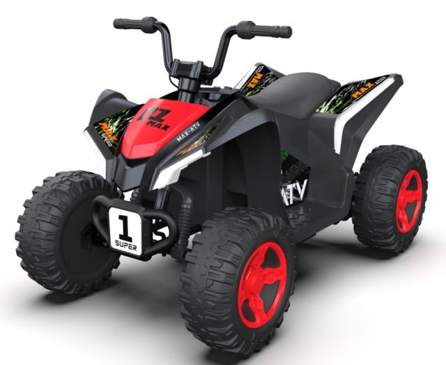 Atv electric pentru copii Nichiduta SuperMax Red cu echipare premium,acumulator 24V,motor 2x65w,acceleratie pe ghidon, benzi luminoase integrate pe caroserie, usbbluetooth, incarcator inclus