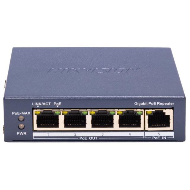Switch-repetor cu 4 porturi PoE Gigabit Hikvision DS-3E0505P-E/R, 10 Gbps, 7.44 Mpps, 60 W, Layer 2, cu management