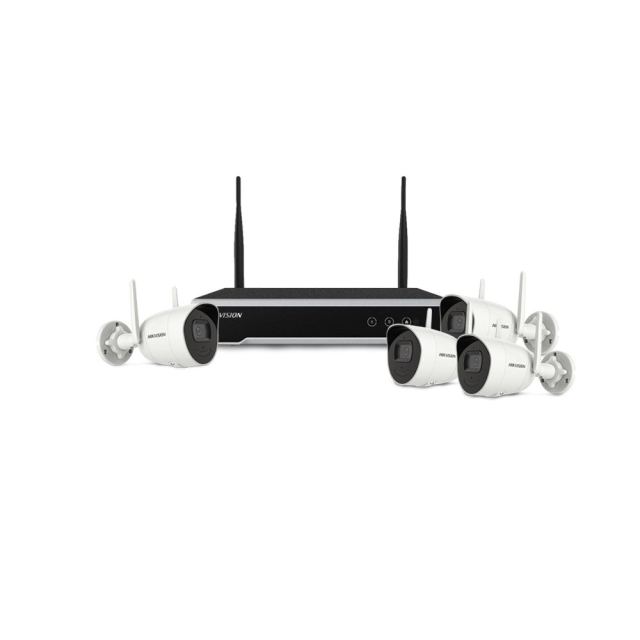 Sistem supraveghere IP WiFi exterior HikVision KIT-HK-WF-4EXT2MP-30IR, 4 camere, 2 MP, audio bidirectional, 4 mm, slot card, IR 30 m