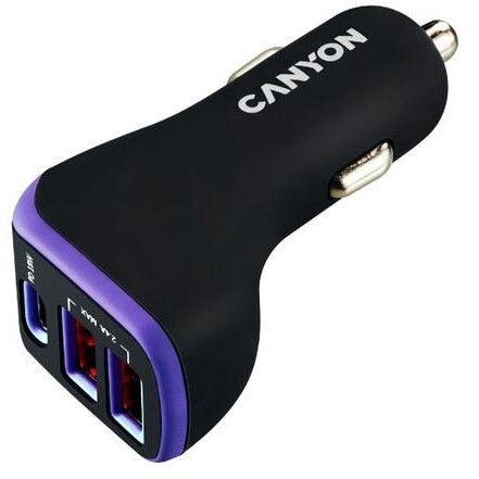 Canyon Incarcator auto Canyon CNE-CCA08PU, 2 x USB, USB Type-C, 2.4A, Negru/Violet