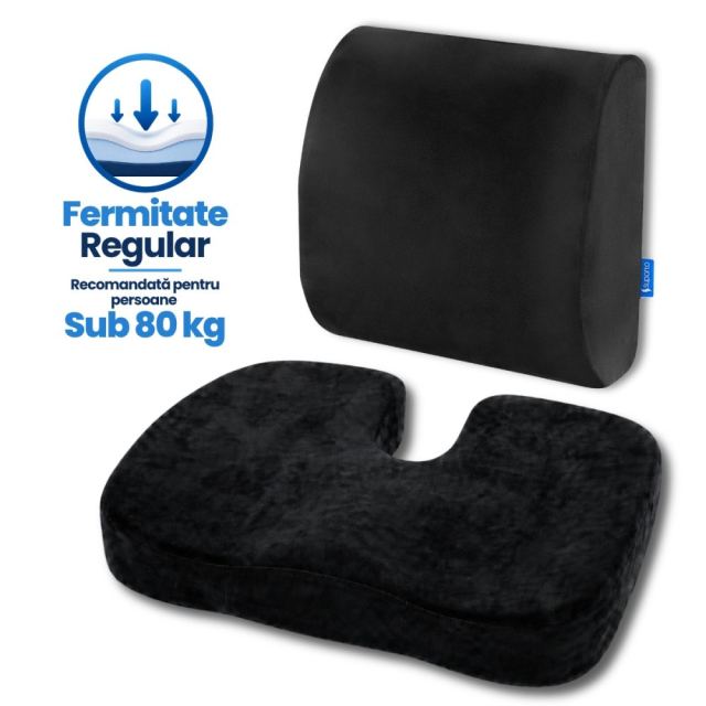 Set perna pentru sezut Suporto Regular Coccis si perna lombara Slim negru