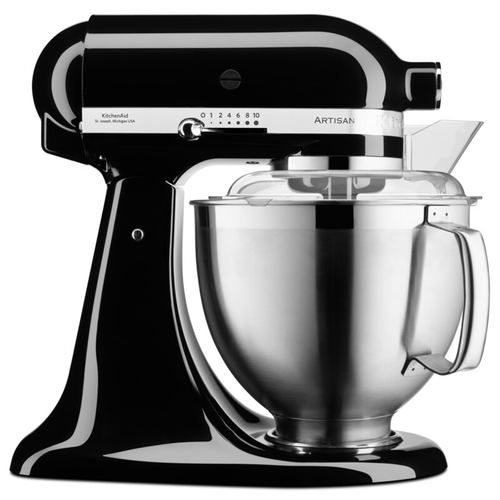 Mixer profesional KitchenAid Artisan Elegance 5KSM185PSEOB, 4.8 l/ 3 l, 300 W, Carlig aluat, Batator 6 fire (Negru lucios)